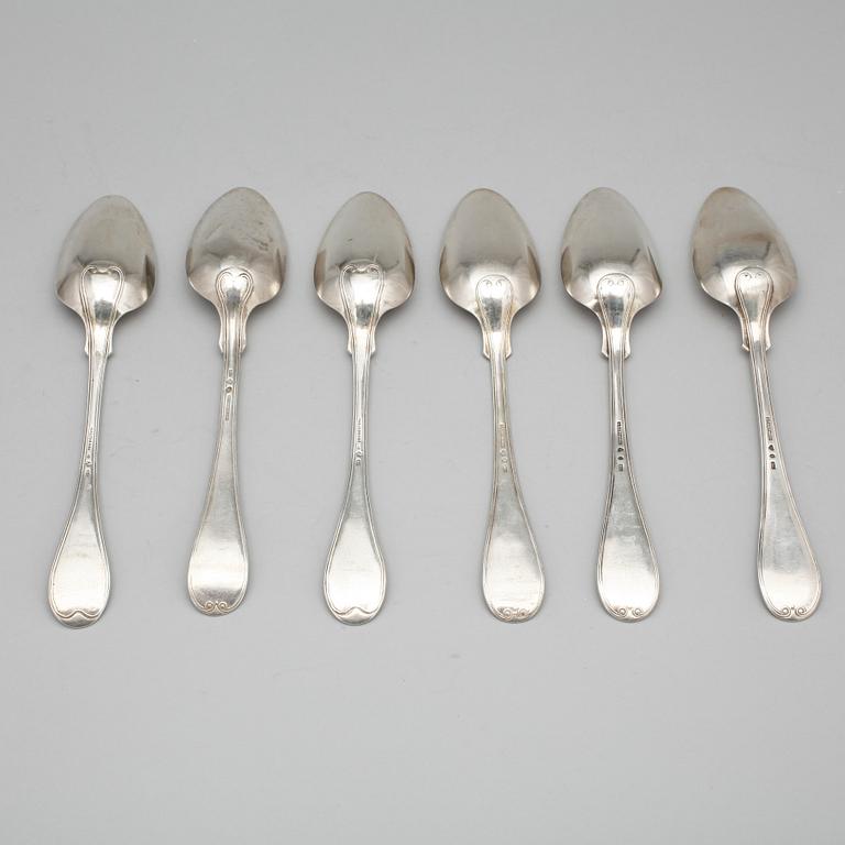 MATSKEDAR, 6 st, silver, bland annat Tengstedt, Göteborg, 1854. 1800-tal. Vikt ca 390 gram.