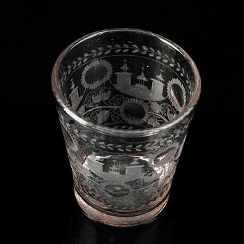A cut and engraved glass beaker, 18th Century.