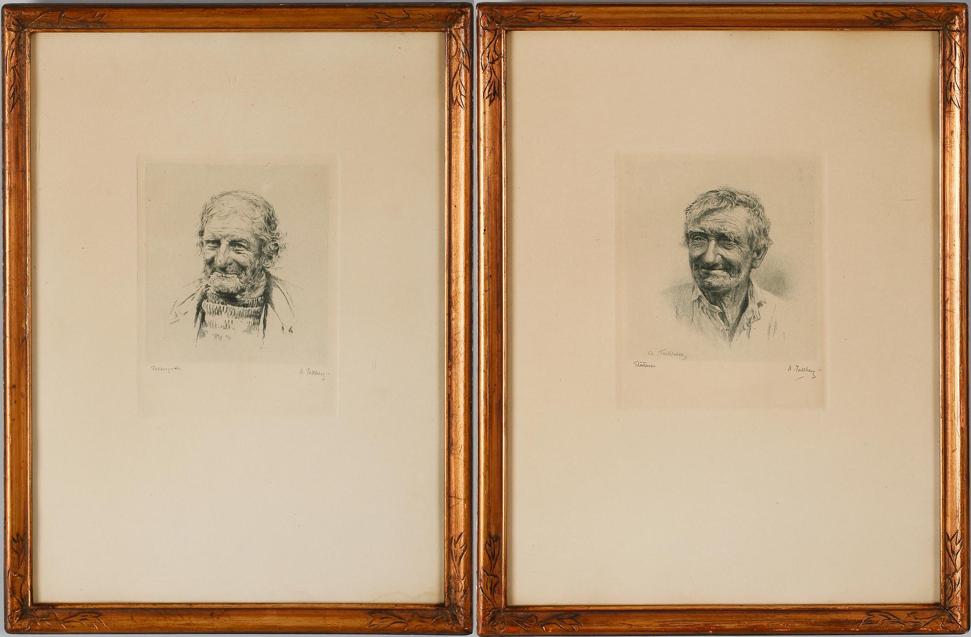 AXEL TALLBERG 2 st, etsningar, signerade.