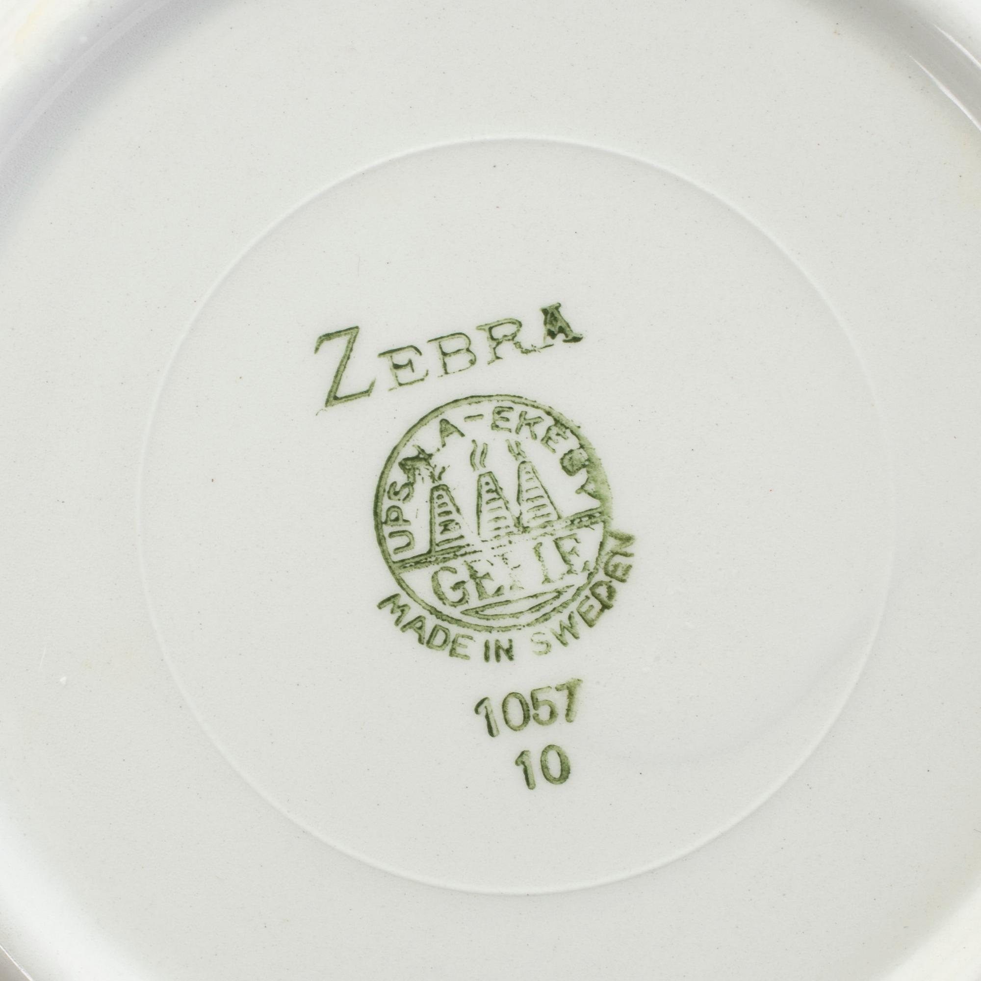 EUGEN TROST, koppar med fat, 4 st, "Zebra", Gefle, 1955-67.
