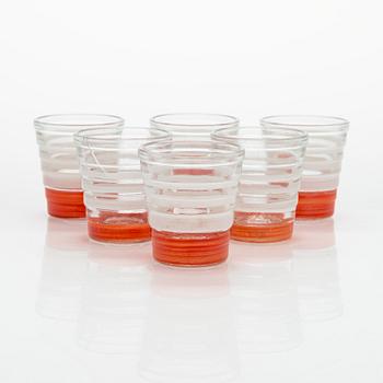 Aino Aalto, a set of six 1930s-40s snapsglasses manufactured at Karhula and a glass bottle, possibly Karhula.