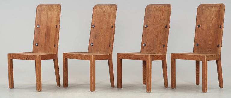 A set of four Axel Einar Hjorth 'Lovö' stained pine chairs, Nordiska Kompaniet, 1930's.