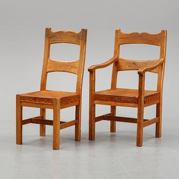 Six pine chairs, mid 20th Century.