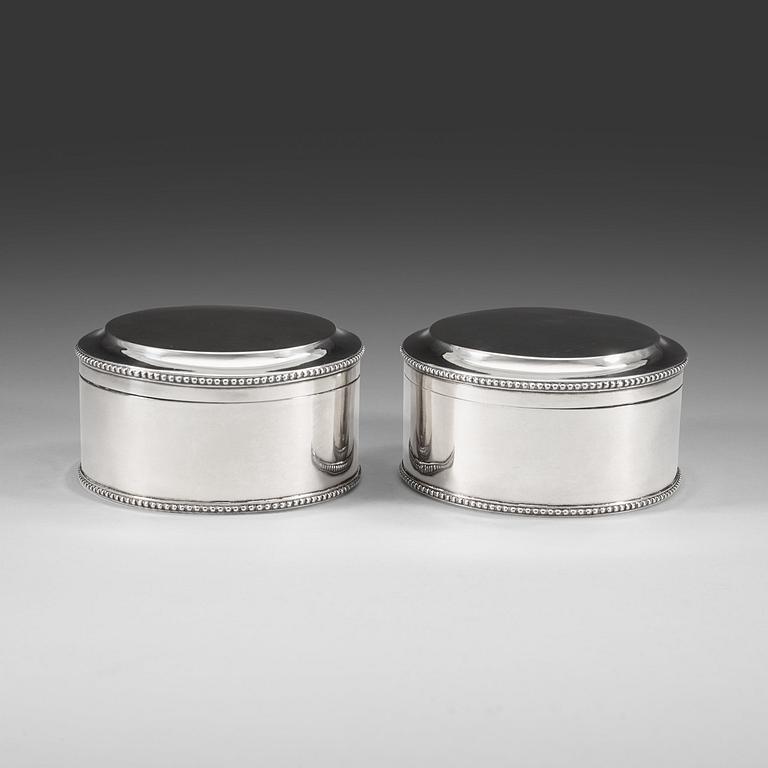 A pair of Swedish late 18th century silver boxes, marks of Mikael Nyberg, Stockholm 1790.