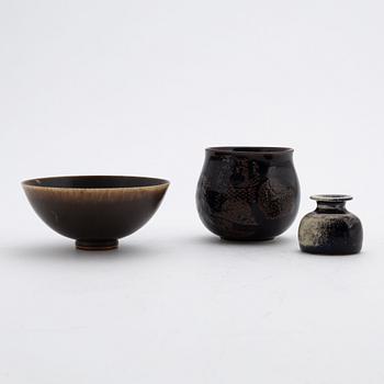 Stig Lindberg and Berndt Friberg, two stoneware vases and a bowl, Gustavsbergs Studio.