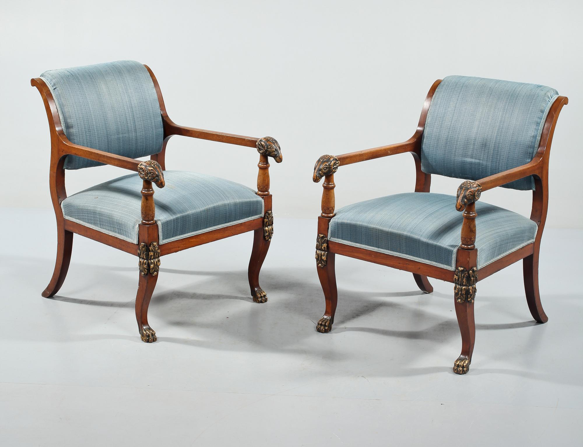 KARMSTOLAR, ett par, empire, 1800-talets första hälft.