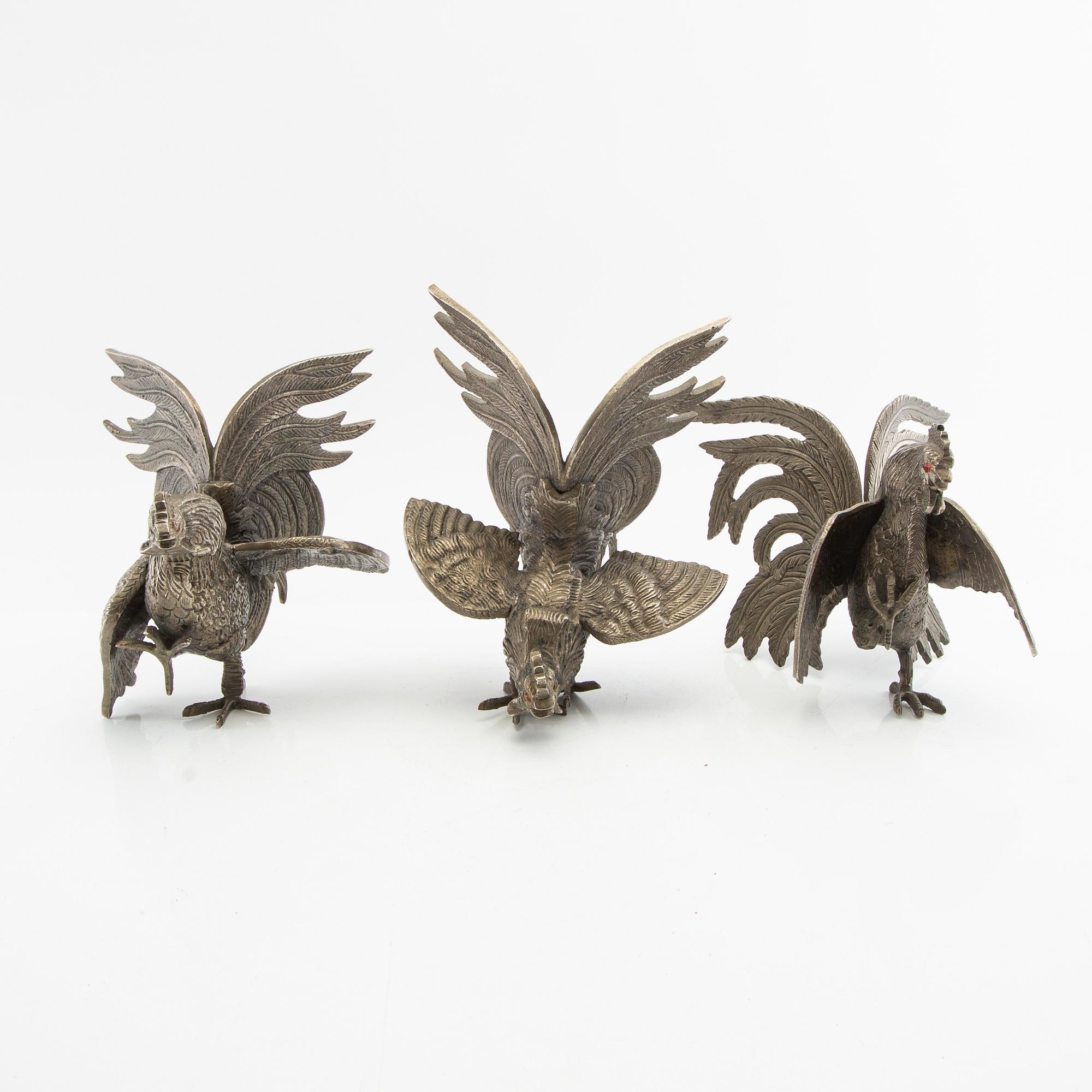 Table ornaments 3 pcs 20th century white metal.