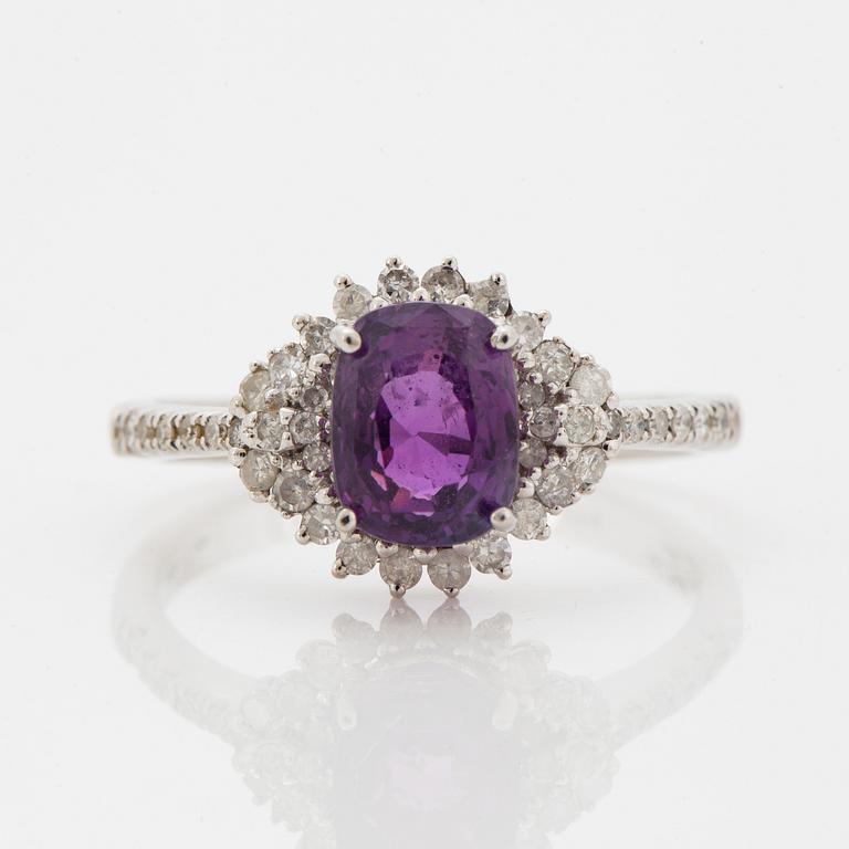 Pink purple sapphire and eight-cut diamond ring.