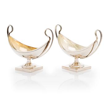 Two parcel-gilt salt cellars, one of Carl Boianowski, Saint Petersburg, Russian hallmarks, early 19th century.