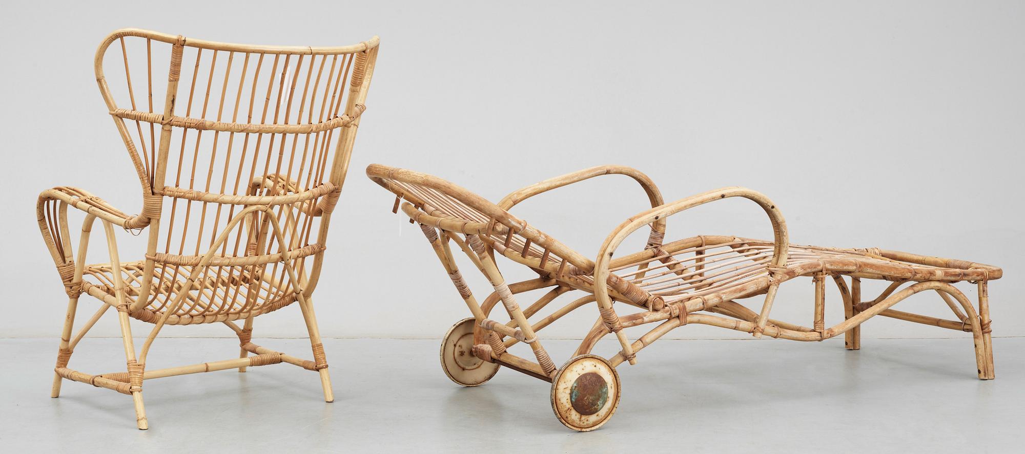 SOLSÄNG SAMT FÅTÖLJ, 1900-talest första hälft.