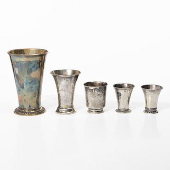 Five silver cups, CG Hallberg and K Andersson among others, 20th century.