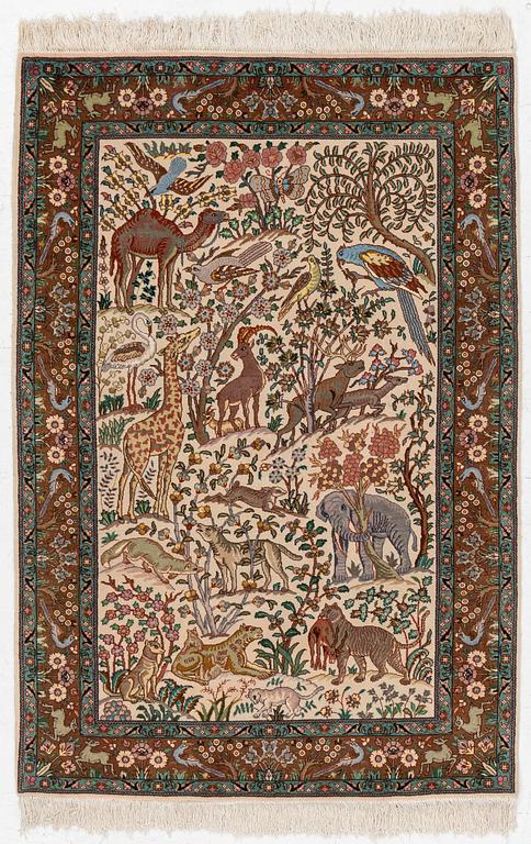 A Tabriz part silk rug, c. 145 x 100 cm.