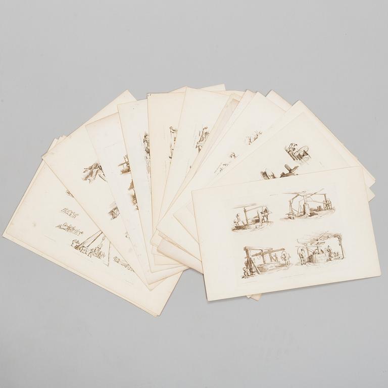 WILLIAM HENRY PYNE, after, 20 etchings, early 19th century.