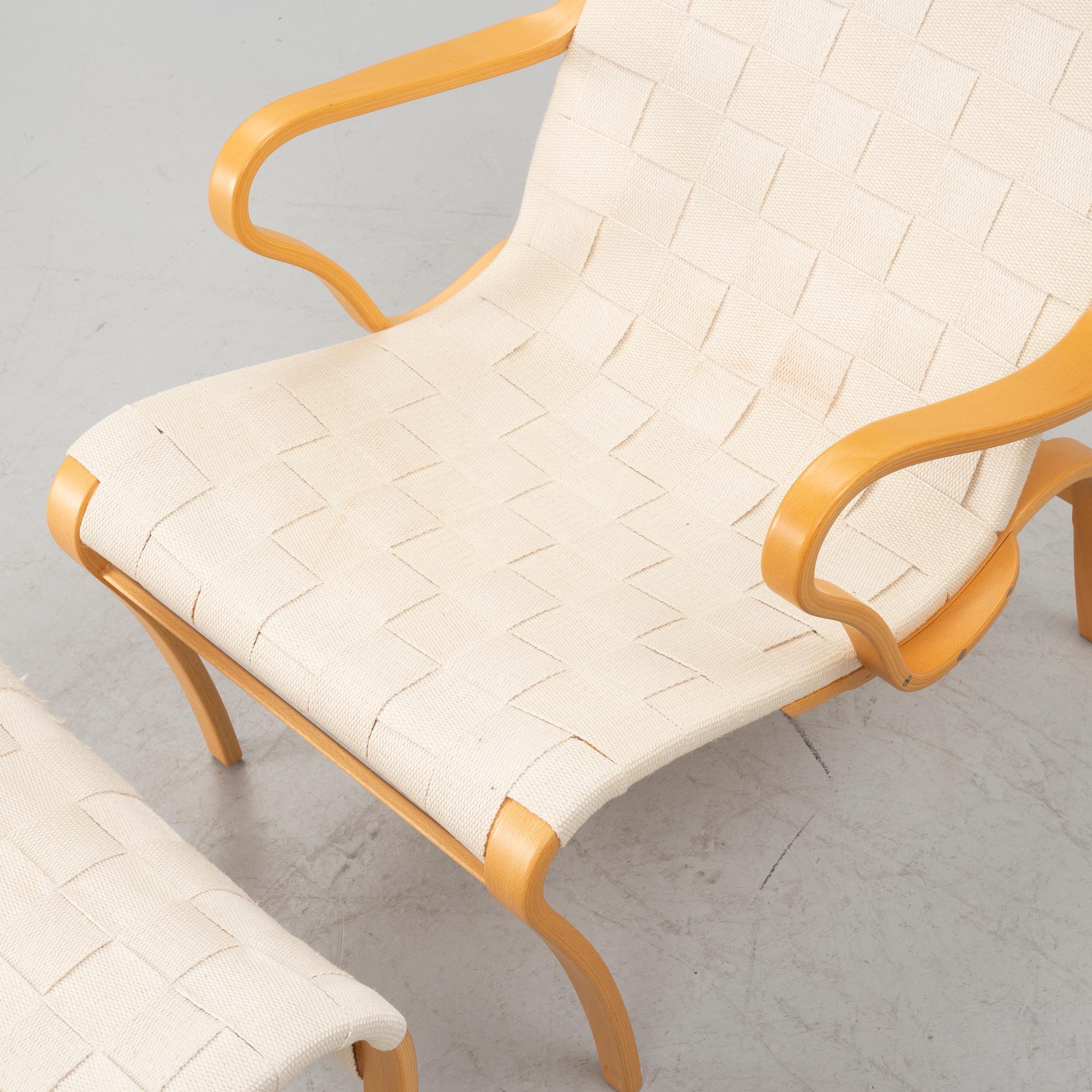 Bruno Mathsson, an armchair with footstool, 'Miranda', Bruno Mathsson International, Värnamo 1998.