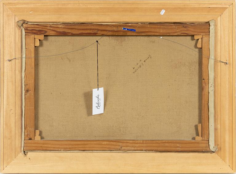 Johan Krouthén, Sommarlandskap med stuga, sjö och kor.