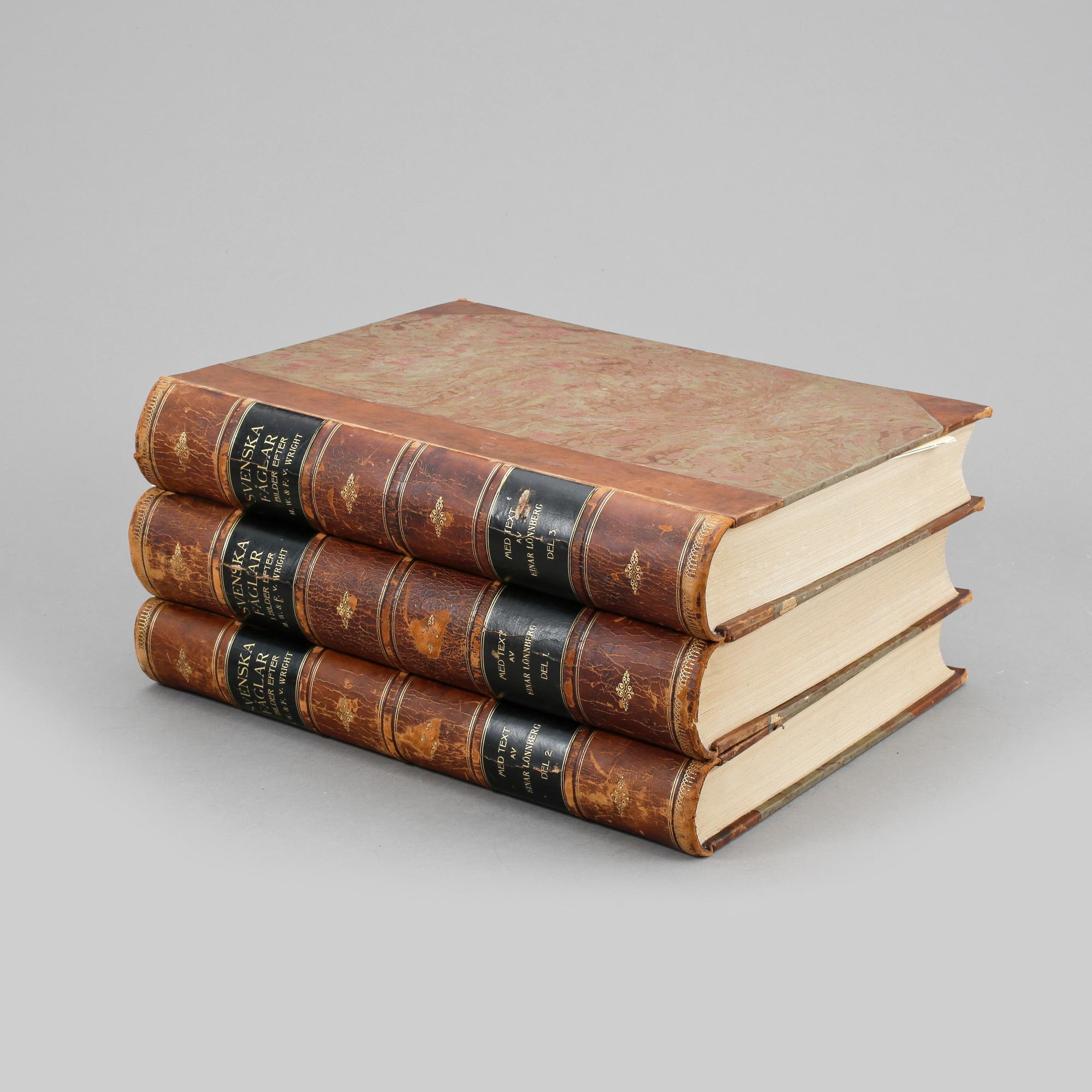 BÖCKER, 3 volymer, "Svenska Fåglar", M,W & F von Wright, Stockholm, 1924 (2) och 1929.