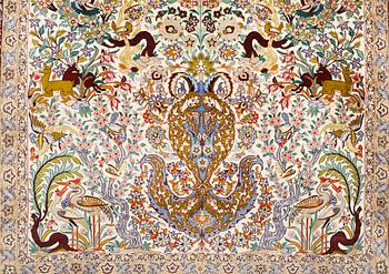 Matta, Figural Isfahan, part silk, Signerad, ca 327 x 208 cm.