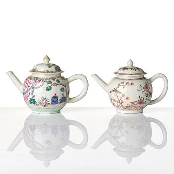 Two famille rose tea pots with covers, Qing dynasty, 18th century.