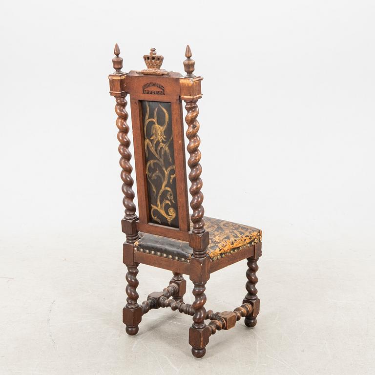 A Swedish baroque style chair dated 1882.