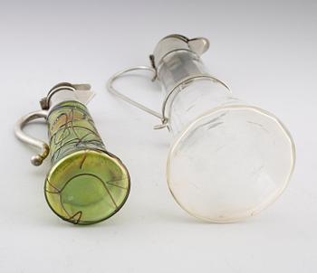 KANNOR, 2 st, glas, nickel, omkring år 1900.