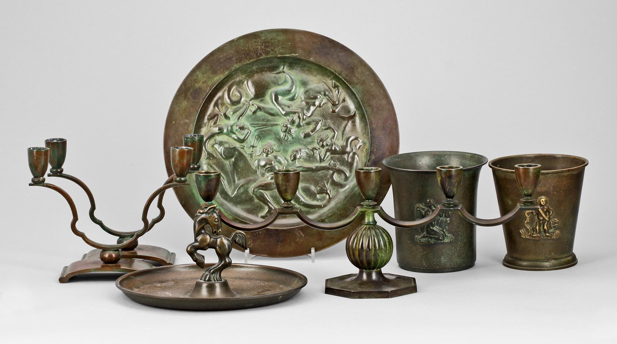 PARTI BRONS, 7 delar, bl.a. GAB o Ystad, 1930-tal.