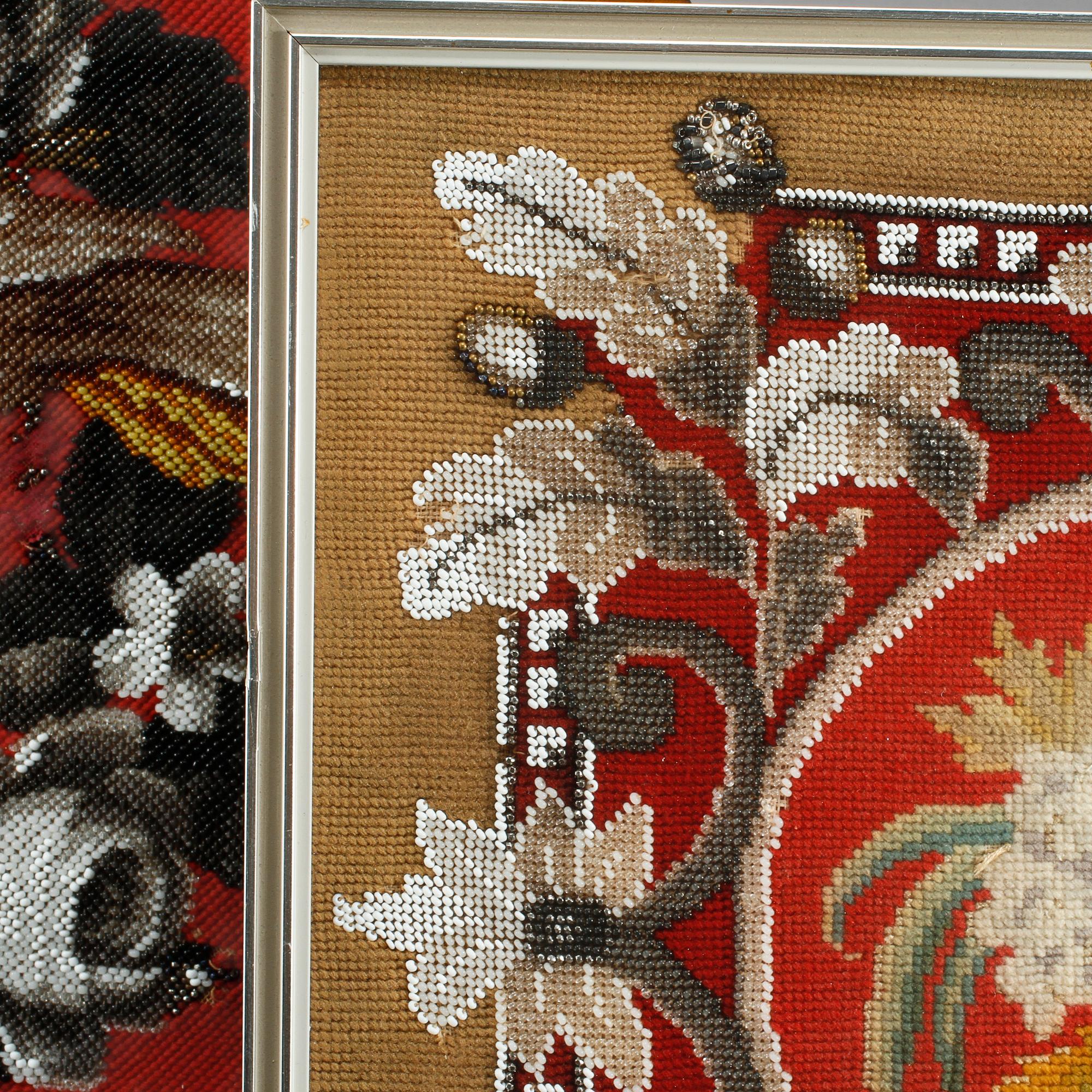 PÄRLBRODERIER, 2 st, 1800-tal.