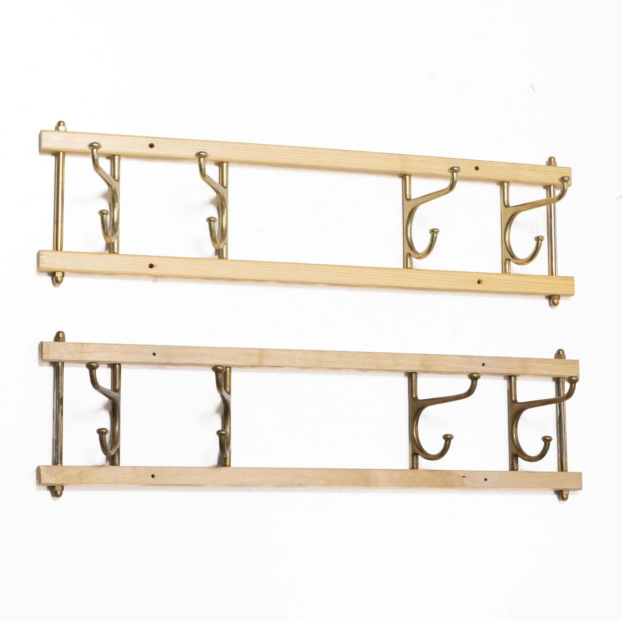 Coat hooks, a pair, “Dekorativ”, Skoglunds metallgjuteri, Anderstorp, 1950s/60s.