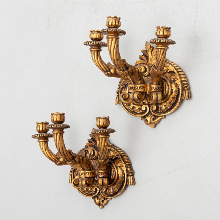 A pair of Baroque style wall sconces, Southern Europe, 20th Century.