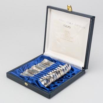 KAFFESKEDAR, silver, MGAB, modell "Uppsala" 12 st. Total vikt ca 160 gram. 1980-tal.