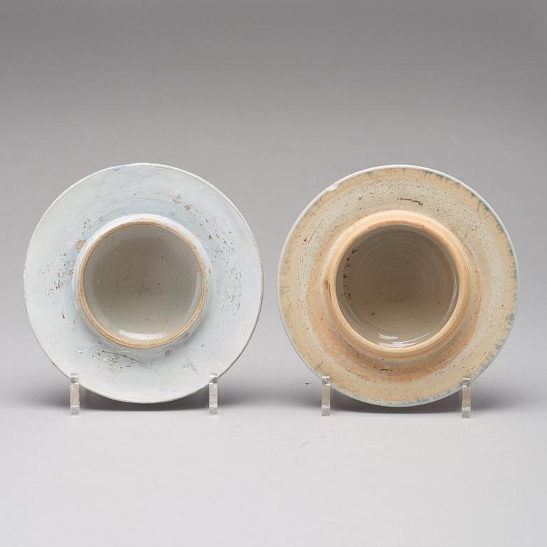 A pair of 'powder blue' baluster jar with covers, Qing dynasty, Qianlong (1736-95).