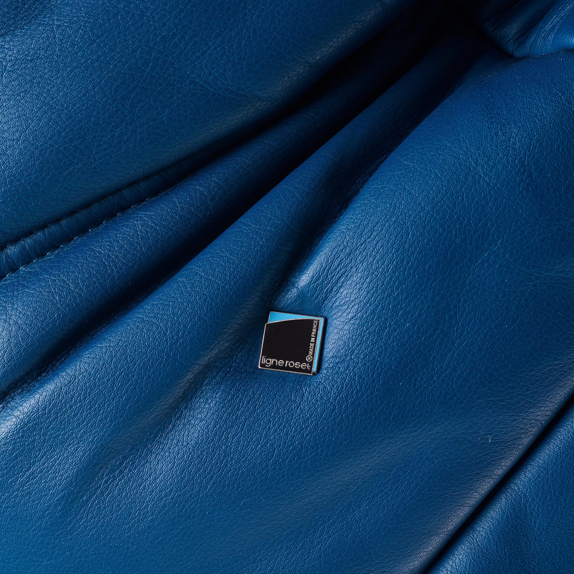 Michel Ducaroy, a blue leather 'Togo' sofa, Ligne Roset, France, presumably 1980s.