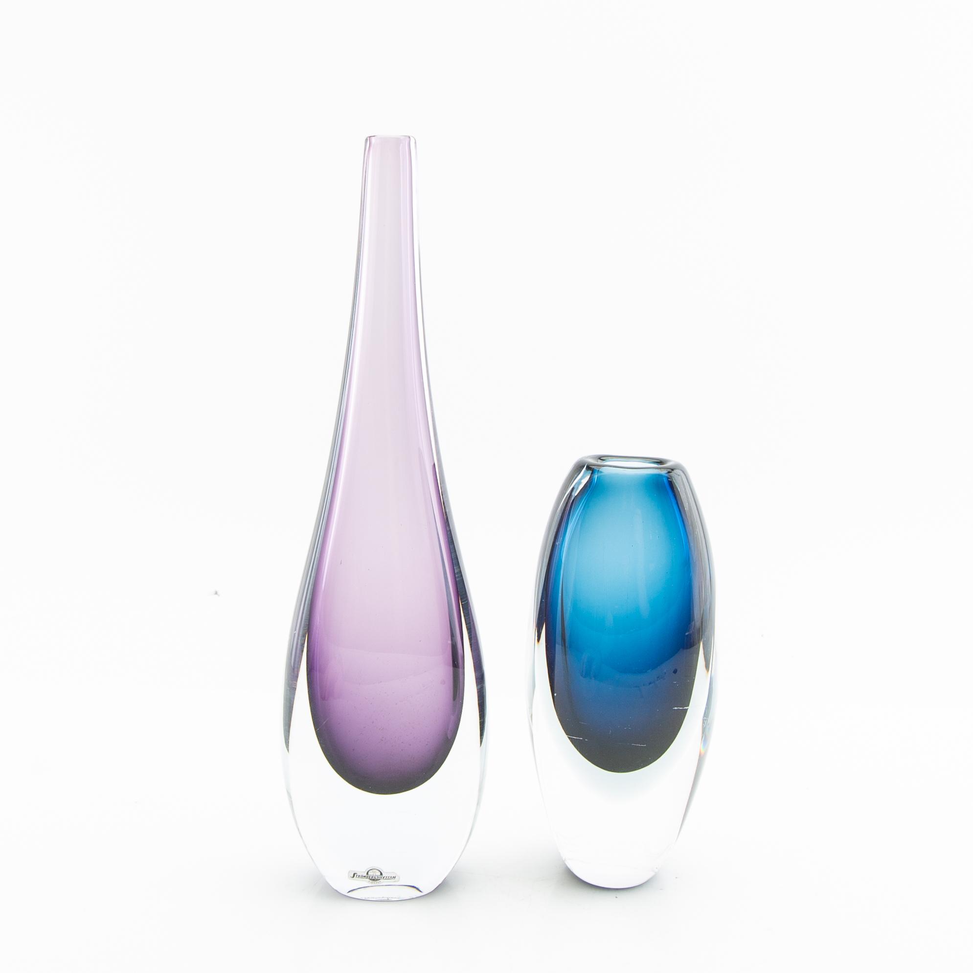 3 vases, Strömbergshyttan and Kosta.