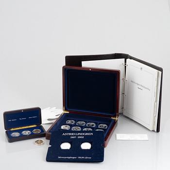 Minnesmynt/jubileumsmynt, 18 st, sterlingsilver, Astrid Lindgren & Nordens sagor, Myntverket Moneta.