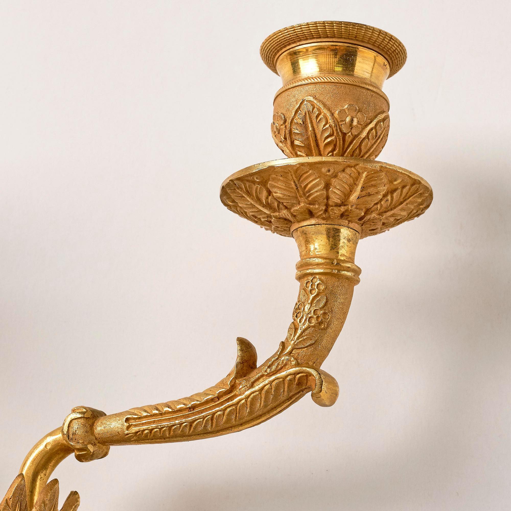 Appliquer, fyra stycken, för tre ljus, Parisarbeten, 1840-tal, Empire.