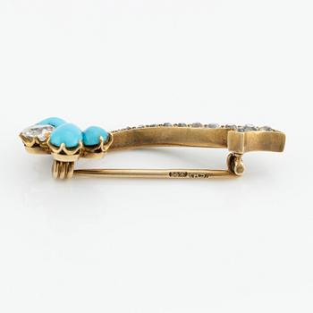 A gold brooch with turquoise and old-cut diamonds, C.E. Bolin, St  Petersburg 1860-1875, workmaster Robert Schwan.