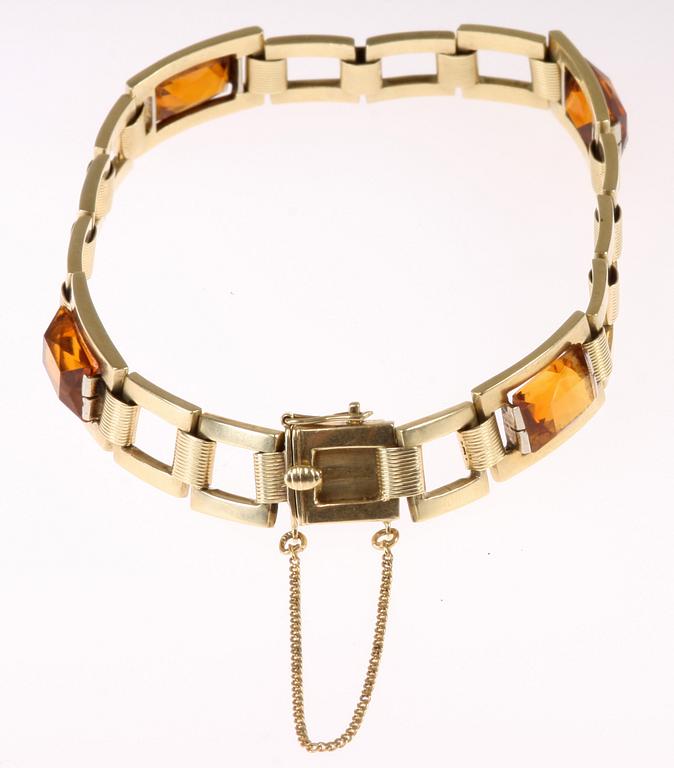 ARMBAND, 14 k guld med glasstenar. 15 g. 1900-tal.