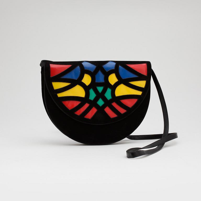 CHARLES JOURDAN, a pair of multicolored suede and leather slingbacks with matching shoulder bag.