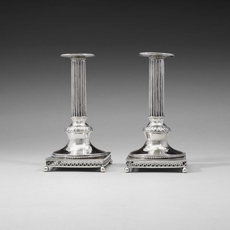 A pair of Swedish 18th century silver candlesticks, Johan Wilhelm Zimmerman, Stockholm 1798.