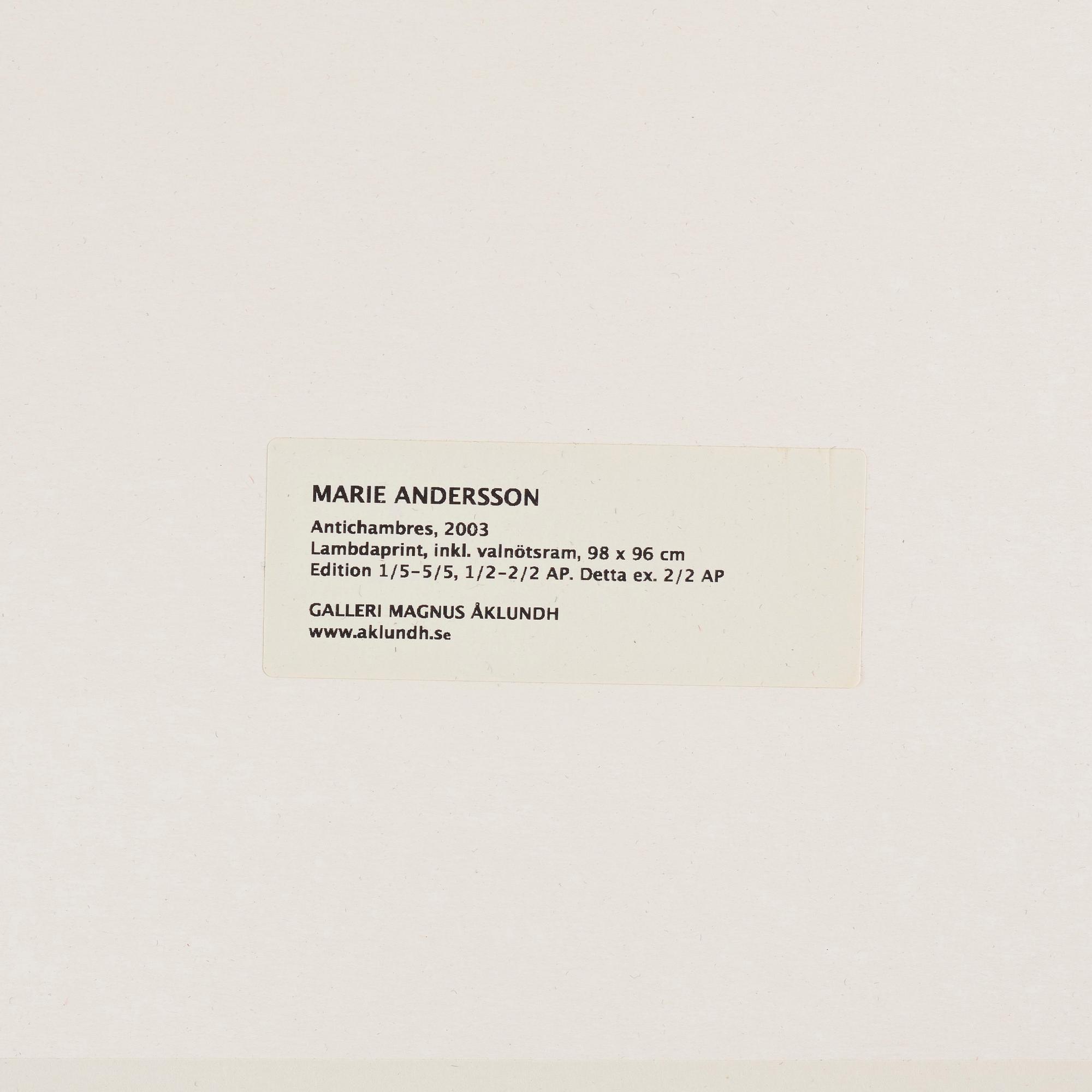 MARIE ANDERSSON, Lambdaprint. Signerad Marie Andersson och numrerad AP 2/2 a tergo. Utförd 2003.