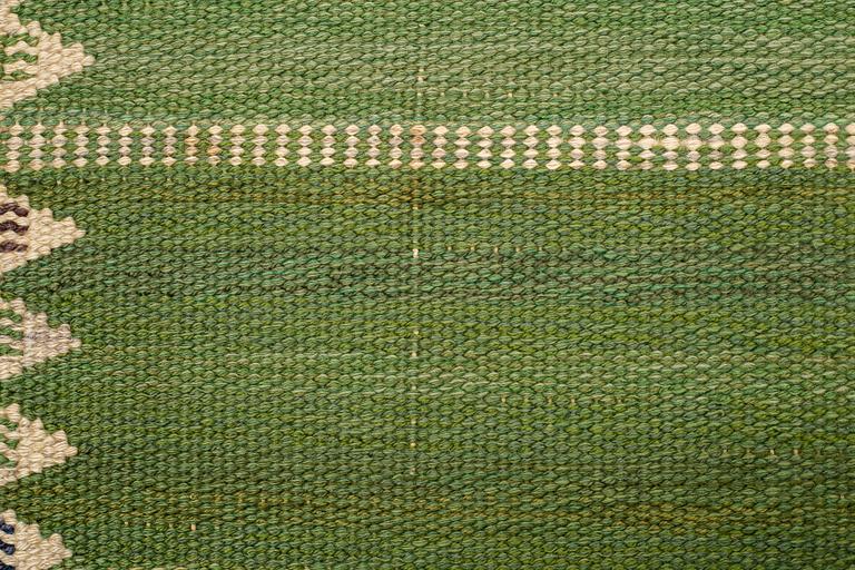 Barbro Nilsson, matto, "Salerno grön med enkel bård", flat weave, ca 295 x 197-198,5 cm, signed AB MMF BN.