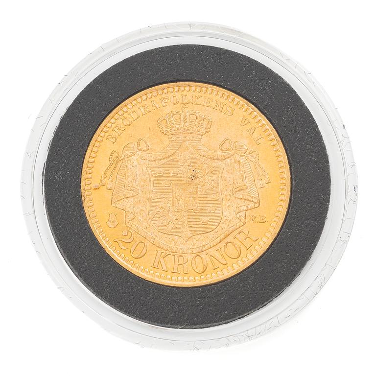 Guldmynt, Sverige, Oskar II 20 kronor, 1895.