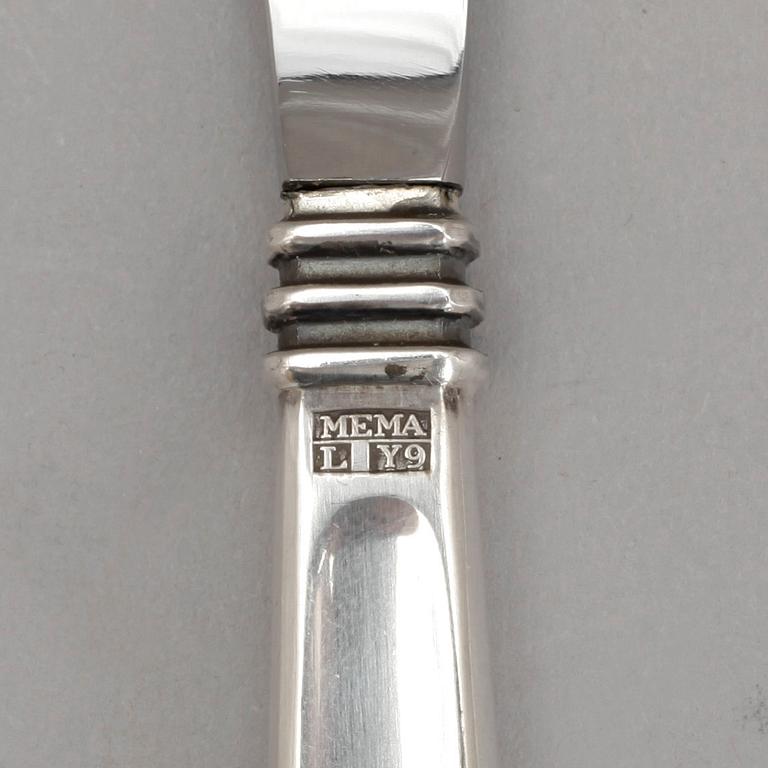 BESTICKSSERVISDELAR, silver, 36 delar, Mema, modell "Paris", design: Claes E Giertta, tot vikt, ca1240 gram inkl knivar.