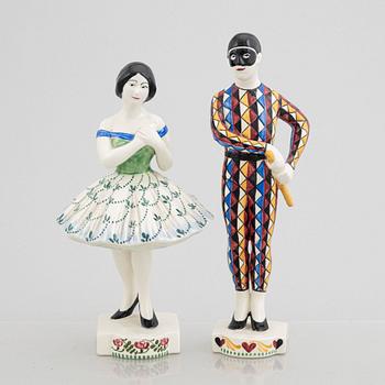 Rasmus Harboe, figurines, 2 pcs, faience, Aluminia, Denmark, early 20th Century.