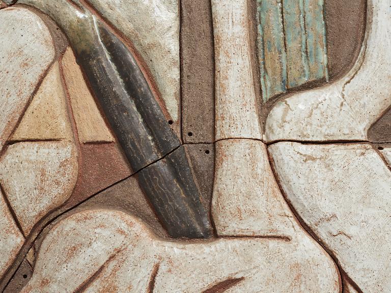 Tyra Lundgren, a glazed stoneware relief, Sweden, probably 1950's.