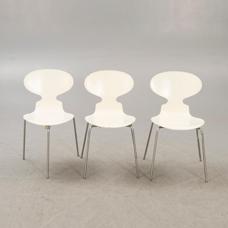 A set of three Arne Jacobsen Myran chairs for fritz Hansen Denmark alter part of the 20th century.