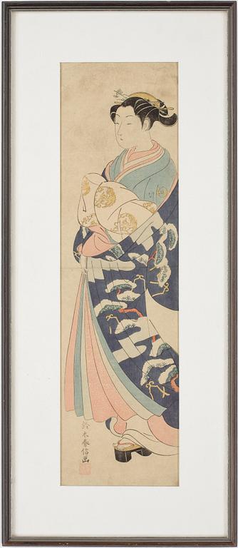TRÄSNITT, 2 st, bla troligen Shuntei (1770-1820), Japan, signerade.