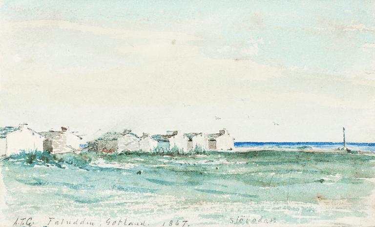 Albert Theodor Gellerstedt, "Sjöbodar", Faludden, Gotland (Boathouses, Faludden, Gotland).