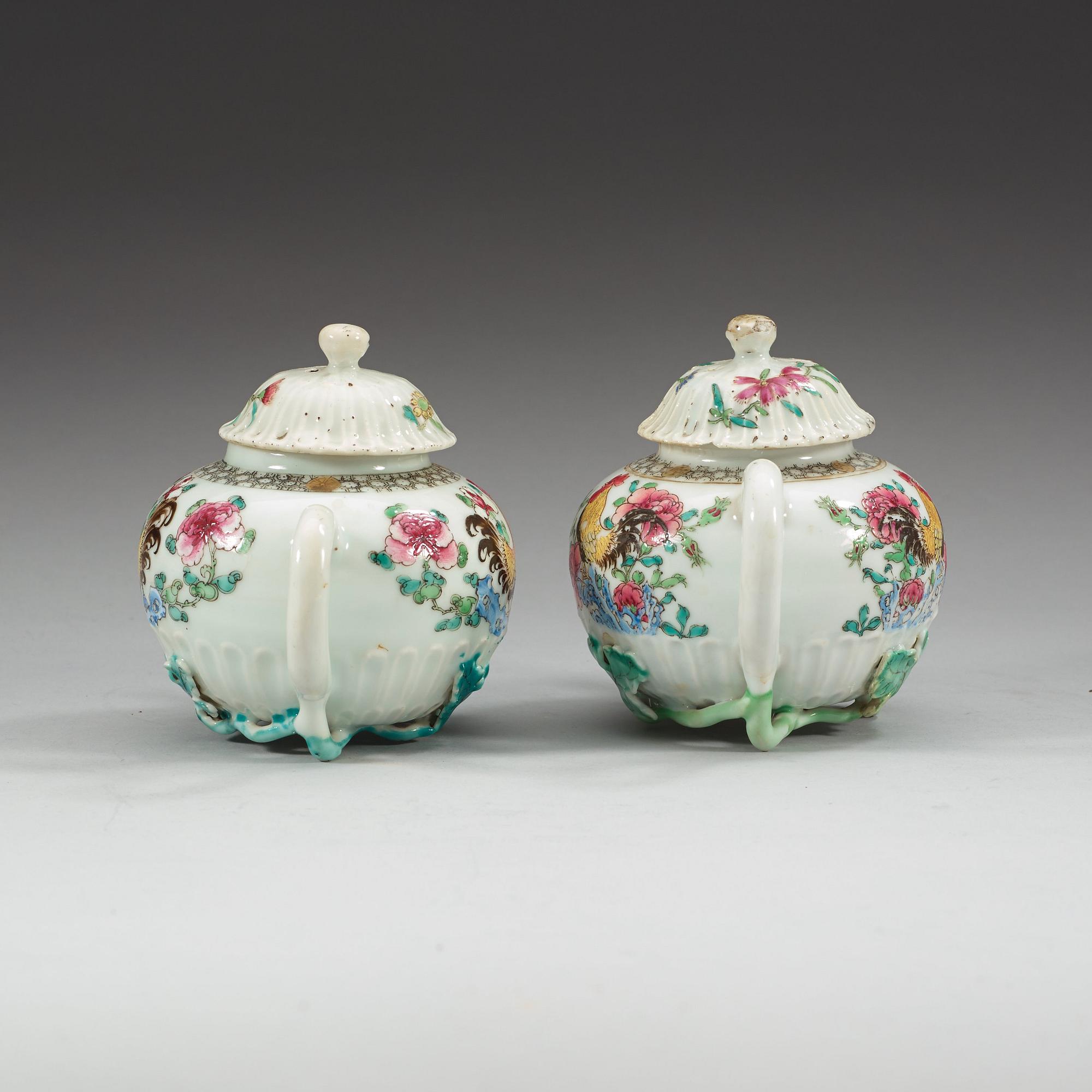 A pair of famille rose teapots with covers, Qing dynasty, Qianlong (1736-95).