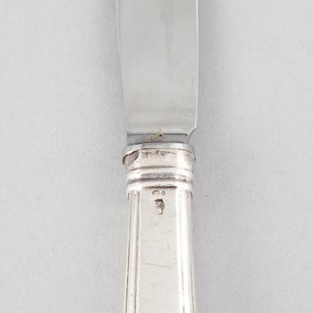 6+6 silver cutlery, some with mark of Gustaf Möllenborg, Stockholm 1866.