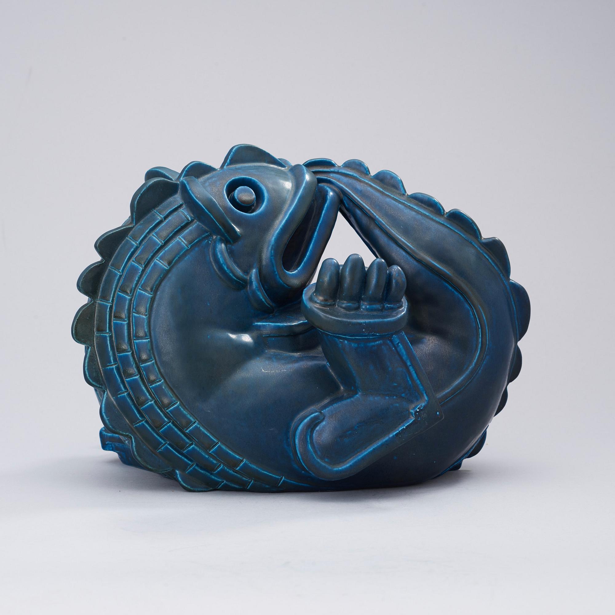 A Wilhelm Kåge stoneware figure of a dragon puppy, Gustavsberg Studio, ca 1940.